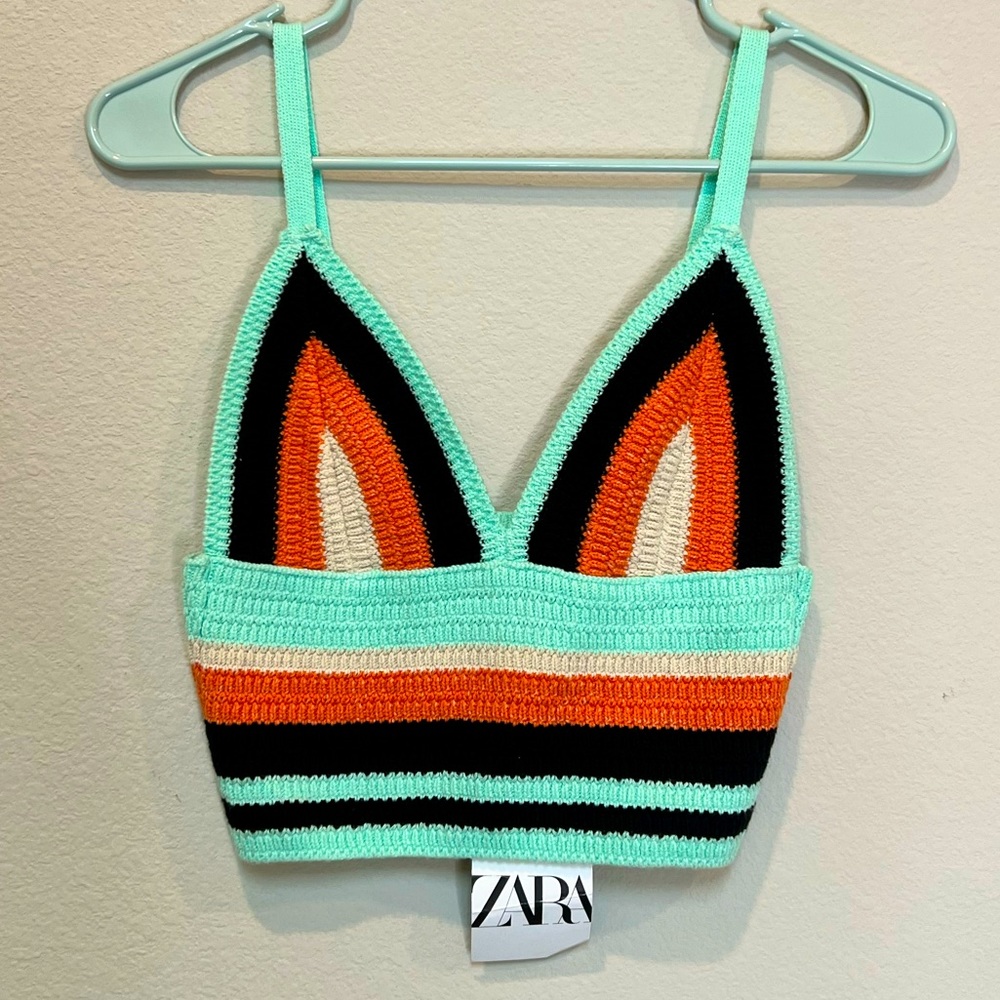 NWT womens Zara knit multicolor crop blouse top size small